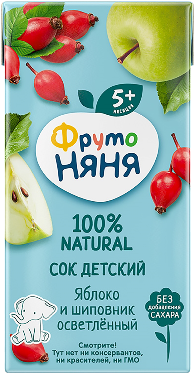 Сок с 5 мес осветленный Фрутоняня яблоко шиповник Прогресс т/п, 200 мл ...
