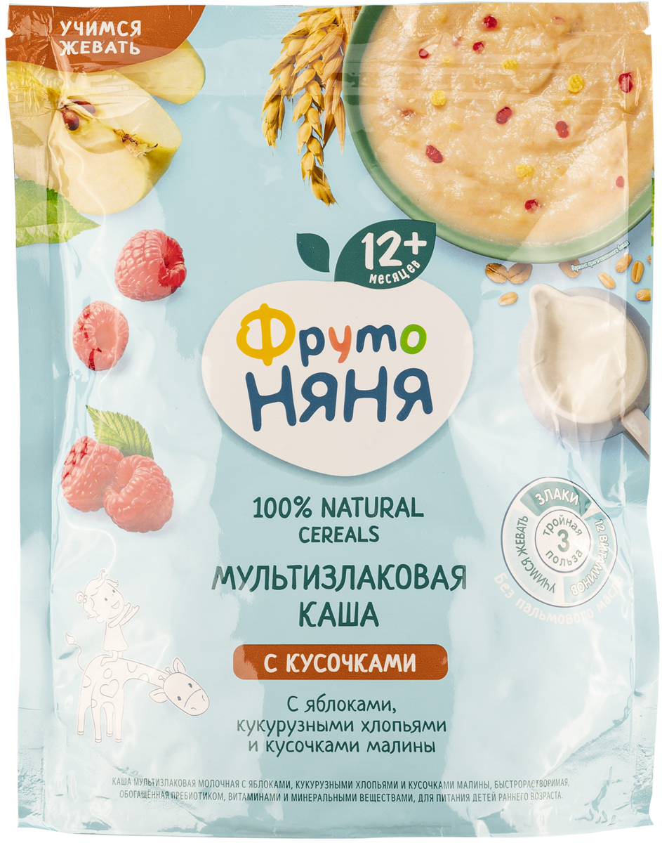 Каша с 12 мес с молоком Фрутоняня мультизлак яблоко хлопья Прогресс м/у ...