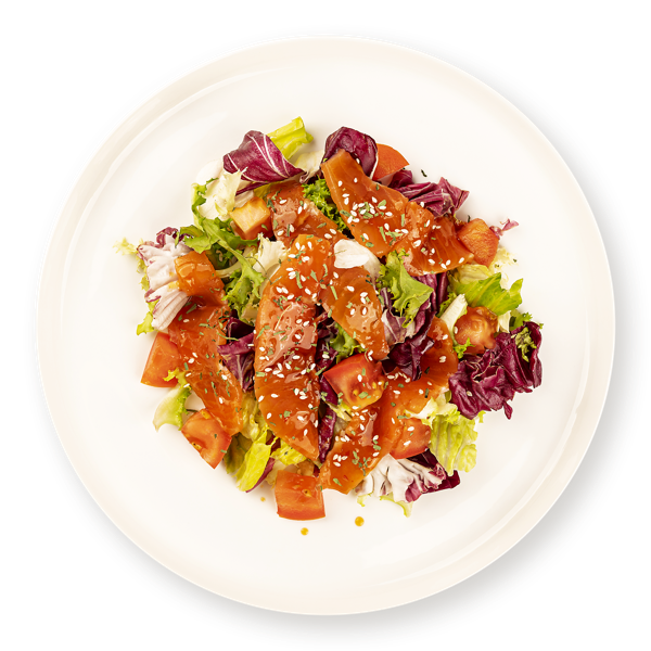 Салат с кисло-сладким соусом Гурман с миксом салатов со слабосоленым лососем В.Порядин-Табрис вес 
