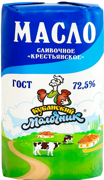 Масло 72,5% сливочное Кубанский Молочник крестьянское Ленинградский СК м/у, 170 г