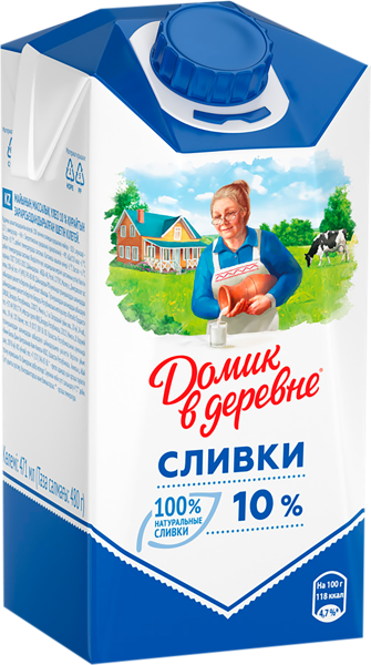 Сливки 10% Домик в деревне ВБД т/п, 480 мл