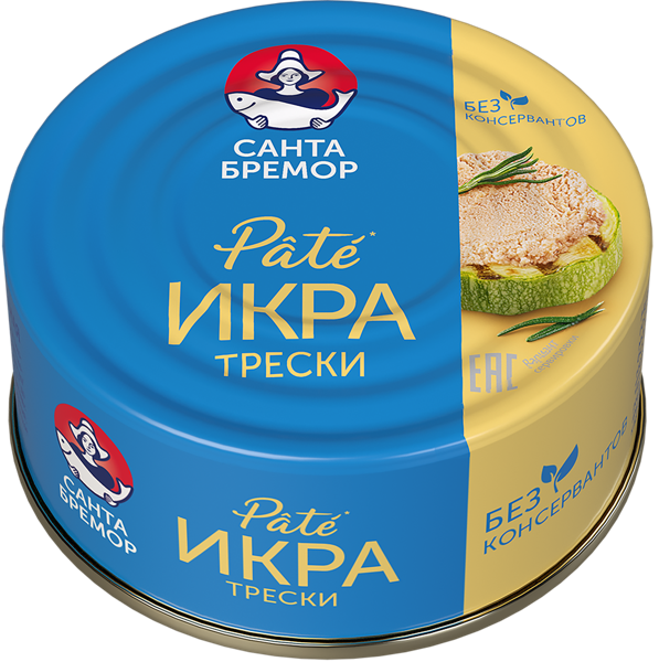 Икра Санта Бремор трески пате Русское Море ж/б, 90 г