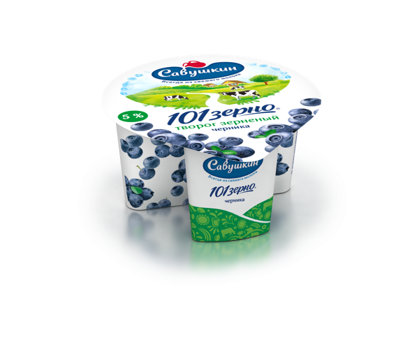 Творог 5% зерненый 101 зерно черника Савушкин продукт п/б, 130 г