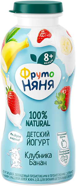 Йогурт 2,5% с 8 месяцев Фрутоняня клубника банан Прогресс п/б, 200 мл