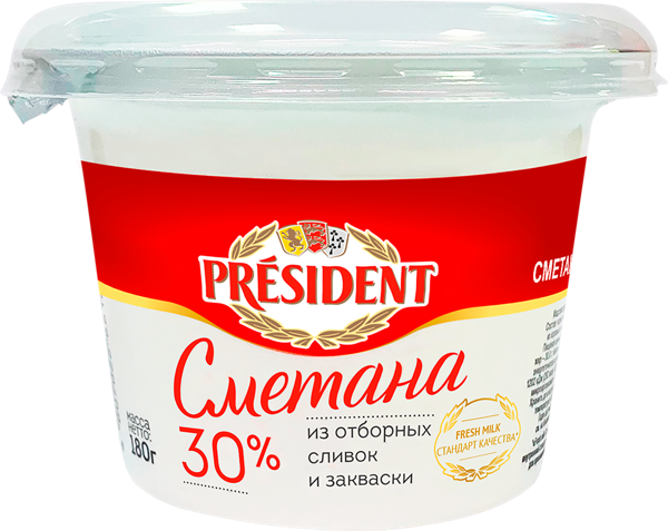 Сметана 30% Президент Лакталис п/б, 180 г