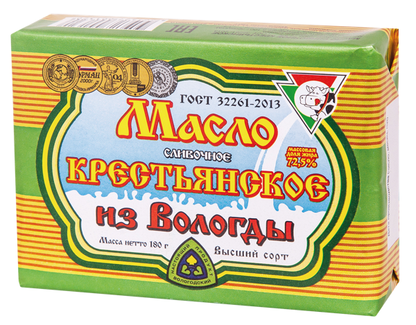 Масло 72,5% сливочное Из Вологды крестьянское УОМЗ ВГМХА м/у, 180 г