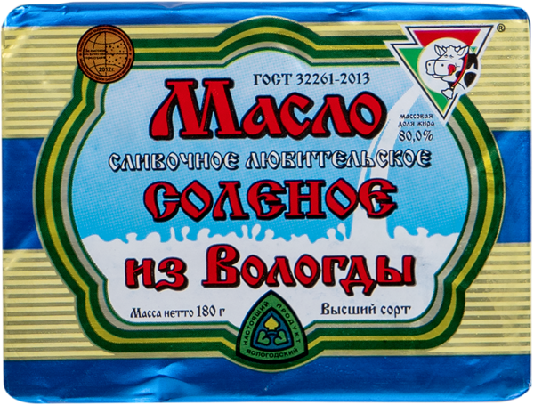 Масло 80% сливочное Из Вологды соленое УОМЗ ВГМХА м/у, 180 г