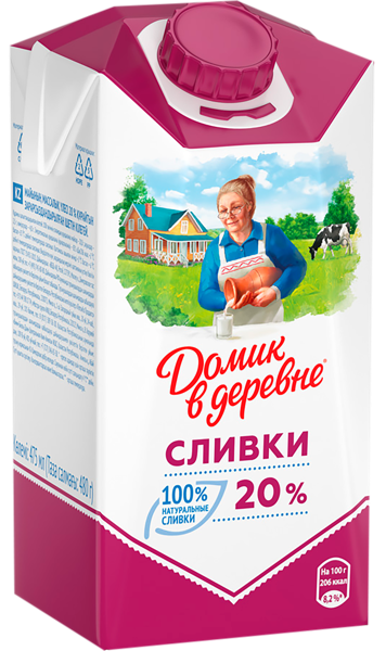 Сливки 20% Домик в деревне ВБД т/п, 480 мл