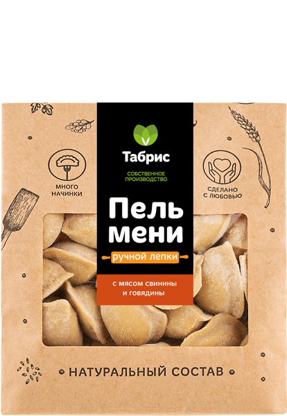 Пельмени замороженные Ручной лепки с мясом свинины и говядин СП ТАБРИС м/у, 500 г
