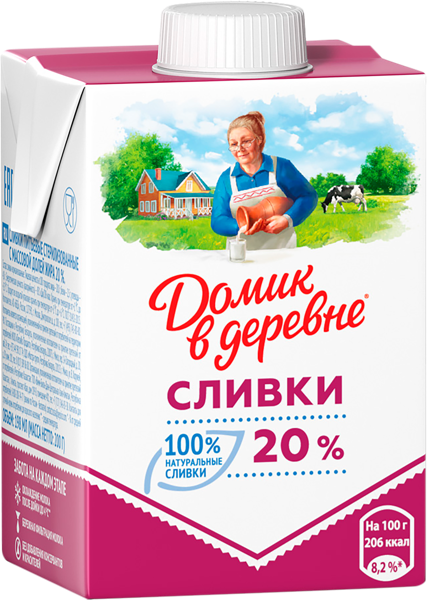 Сливки 20% Домик в деревне ВБД т/п, 200 мл