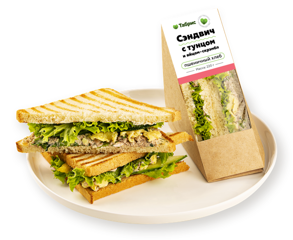 Сэндвич на пшеничном хлебе С тунцом и яйцом скрэмбл СП ТАБРИС карт/уп, 220 г