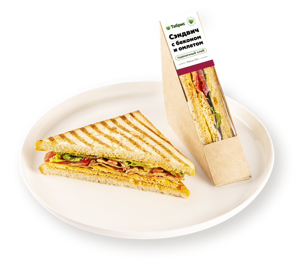 Сэндвич на пшеничном хлебе С беконом и омлетом, с русским соусом ФудРайдер ТАБРИС карт/уп, 125 г