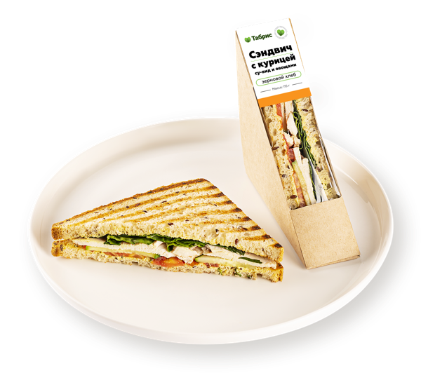 Сэндвич на зерновом хлебе С курицей су-вид и овощами, с соусом Карри ФудРайдер ТАБРИС карт/уп, 115 г