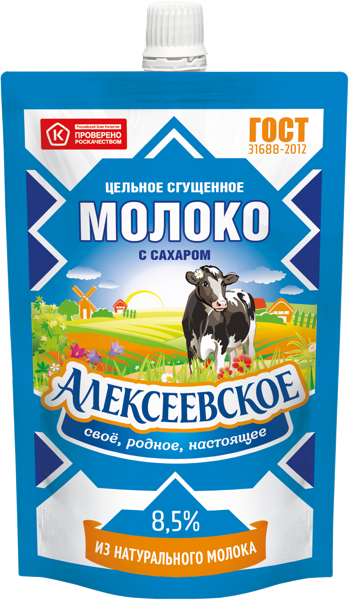 Молоко сгущенное 8,5% с сахаром Алексеевское цельное Алексеевский МК м/у, 100 г