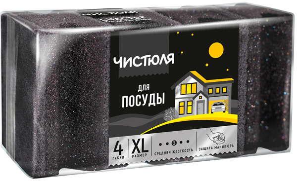 Губка для посуды Чистюля XL защита маникюра Чистюля м/у, 4 шт