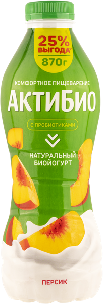 Биойогурт 1,5% питьевой Актибио персик Данон п/б, 870 мл