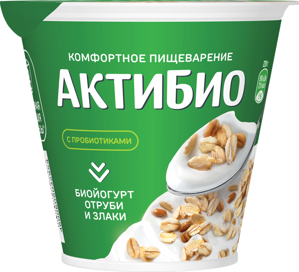 Биойогурт 3,5% Актибио отруби злаки Данон п/б, 220 г