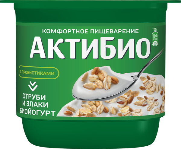 Биойогурт 2,9% Актибио отруби злаки Данон п/б, 130 г