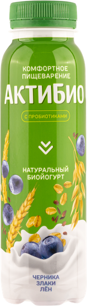 Биойогурт 1,6% питьевой Актибио черника злаки семена льна Данон п/б, 260 мл
