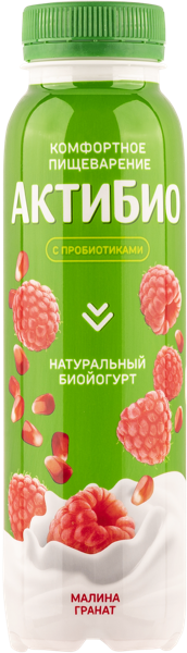 Биойогурт 1,5% питьевой Актибио малина гранат Данон п/б, 260 мл