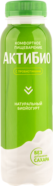 Биойогурт 1,8% питьевой Актибио натуральный без сахара Данон п/б, 260 мл