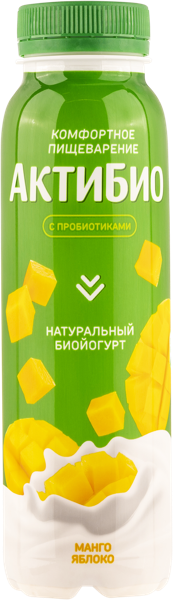 Биойогурт 1,5% питьевой Актибио манго яблоко Данон п/б, 260 мл