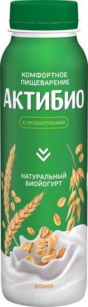 Биойогурт 1,6% питьевой Актибио злаки Данон п/б, 260 мл