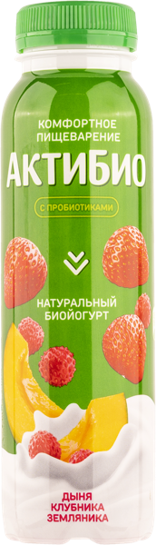 Биойогурт 1,5% питьевой Актибио дыня клубника земляника Данон п/б, 260 мл