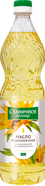 Масло подсолнечное Станичное солнце раф высший сорт Ресурс МЭЗ п/б, 900 мл