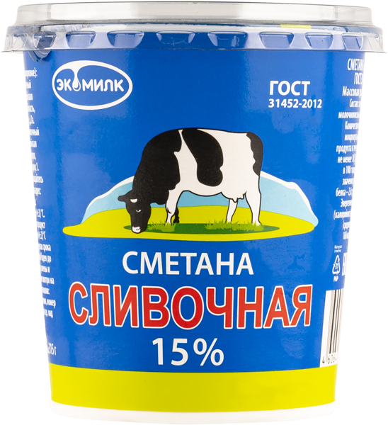 Сметана 15% Экомилк Озерецкий МК п/б, 315 г