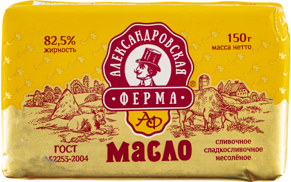 Масло 82,5% сливочное Александровская ферма несоленое Невские сыры м/у, 150 г