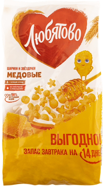 Готовый завтрак Любятово медовые шарики звездочки Келлогг Рус м/у, 420 г