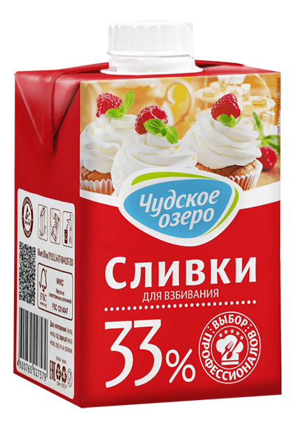 Сливки 33% Чудское озеро для взбивания Лактис т/п, 200 мл