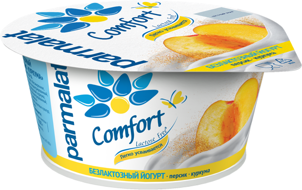 Йогурт 3% безлактозный Пармалат персик куркума Белгородский МК п/б, 130 г