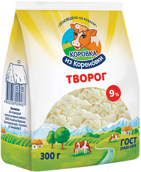 Творог 9% Коровка из Кореновки Кореновский МКК м/у, 300 г