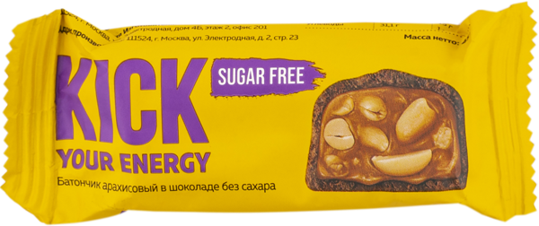 Батончик арахисовый Кик без сахара в шоколаде Фуд Рев ПК кор, 45 г