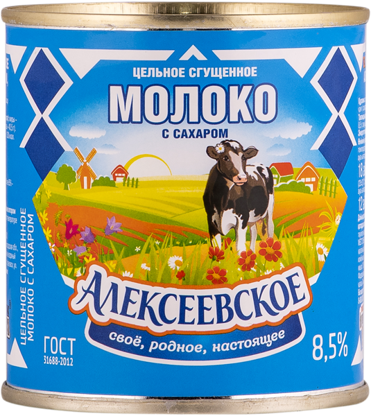 Молоко сгущенное 8,5% с сахаром Алексеевское цельное Алексеевский МК ж/б, 380 г