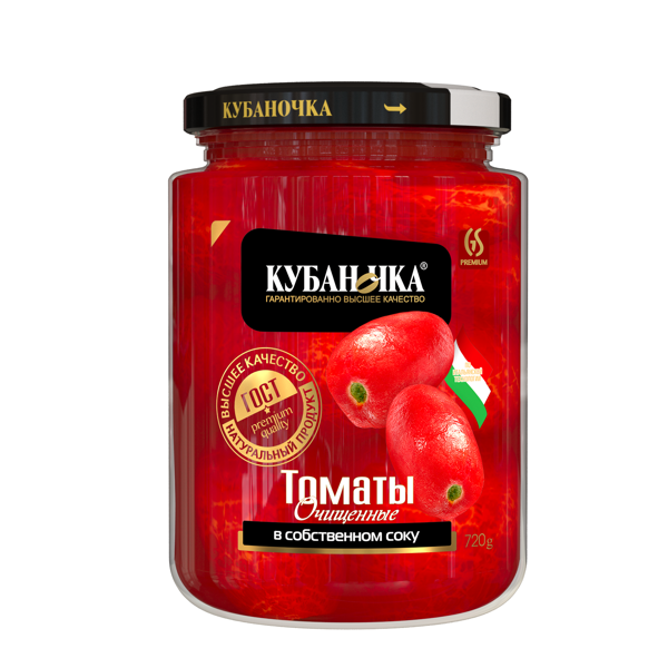 Томаты в томатном соке Кубаночка очищенные Гранд-Стар с/б, 720 г