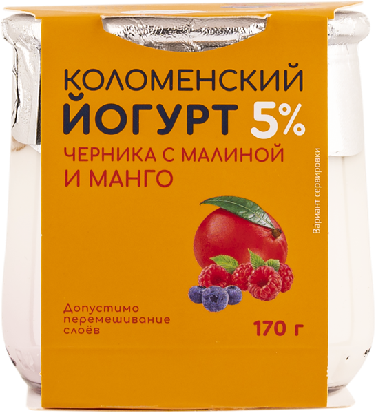 Йогурт 5% Коломенское черника малина манго Коломенское с/б, 170 г