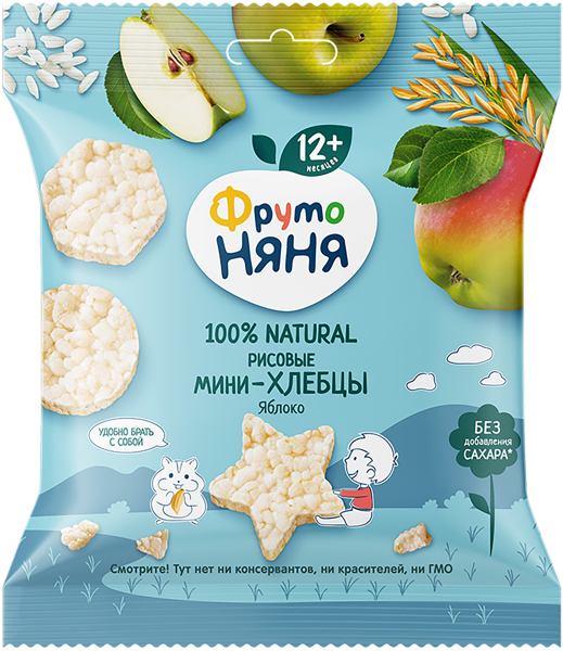 Хлебцы мини рисовые Фрутоняня яблоко пребиотик Прогресс АО м/у, 30 г