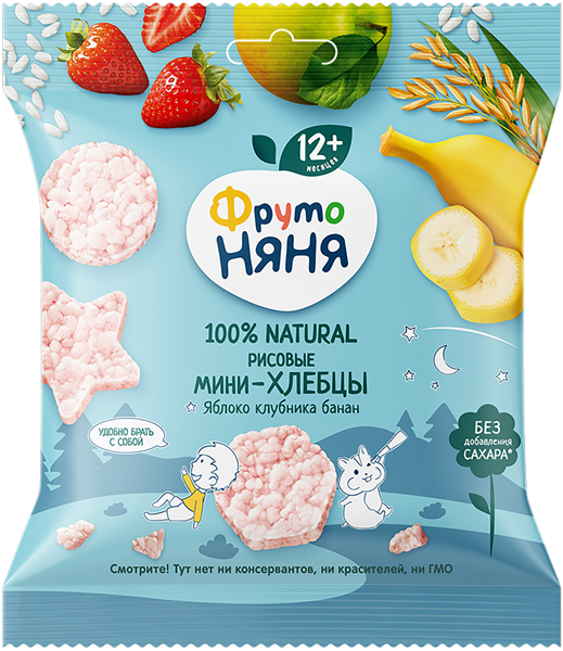 Хлебцы мини рисовые Фрутоняня яблоко клубника банан пре Прогресс АО м/у, 30 г