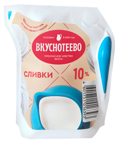 Сливки 10% Вкуснотеево ультрапастеризованные Молвест м/у, 125 г