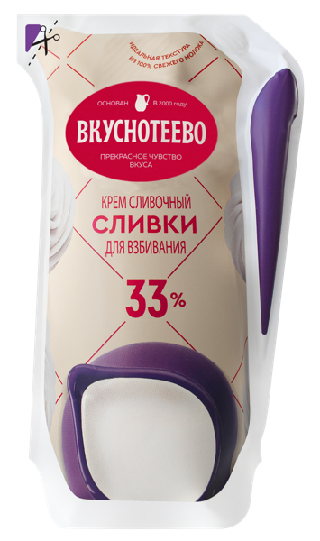 Сливки 33% Вкуснотеево Молвест м/у, 250 мл