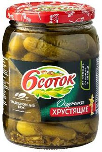 Огурцы маринованные Шесть Соток хрустящие Агро-Инвест с/б, 720 г