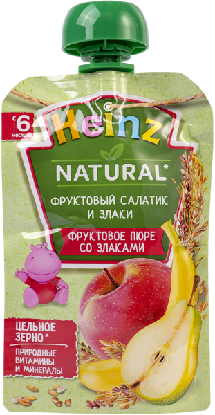 Пюре фруктовое с 6 мес Хайнц фруктовый Салатик злаки Ивановский КДП пауч, 90 г