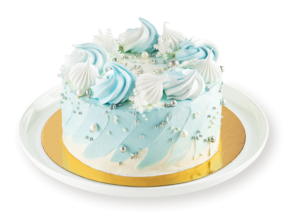 Торт Снежный с черникой, соленой карамелью и орехами бисквитный