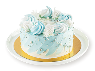 Торт Снежный с черникой, соленой карамелью и орехами бисквитный